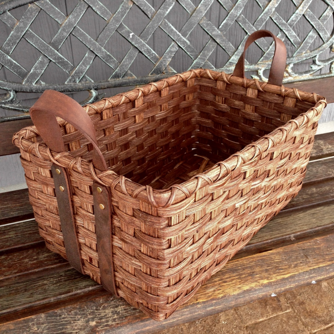 Leather Handled Storage Basket Leather