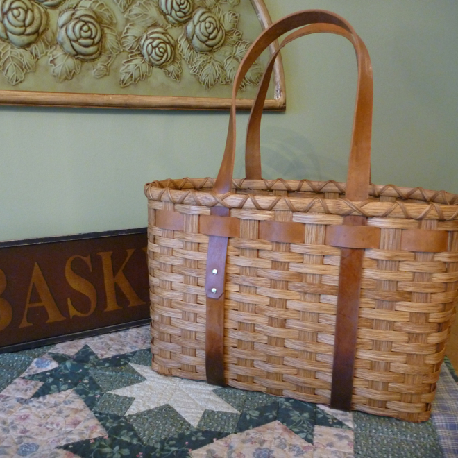 Leather Handled Tote Basket
